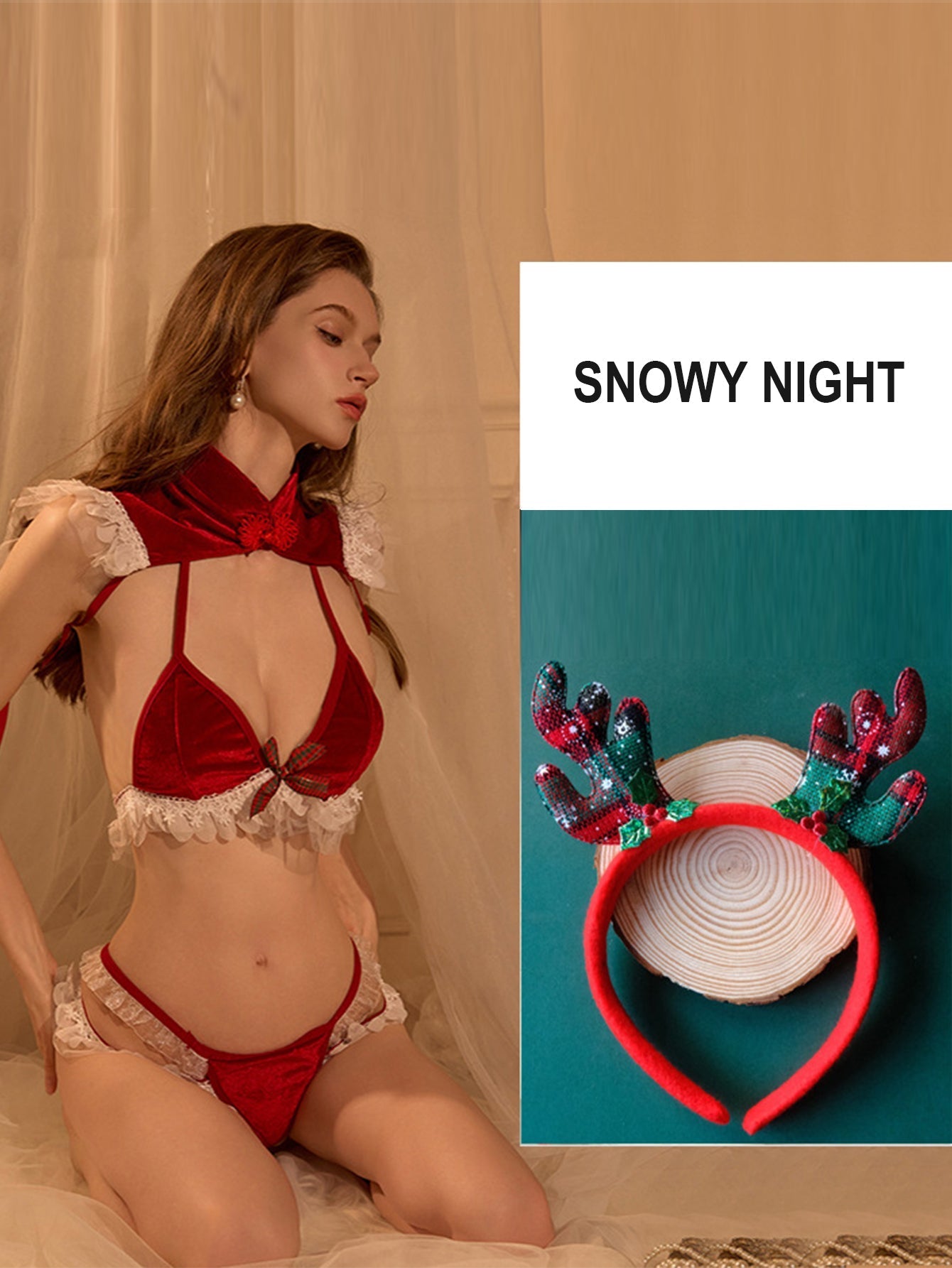 Sexy Lingerie Christmas cosplay Velvet Party Lace Set