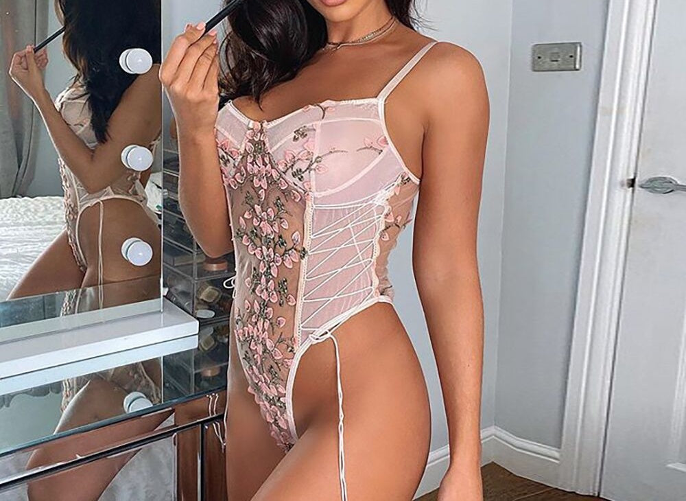 Sexy lingerie all-in-one transparent temptation lace suspender