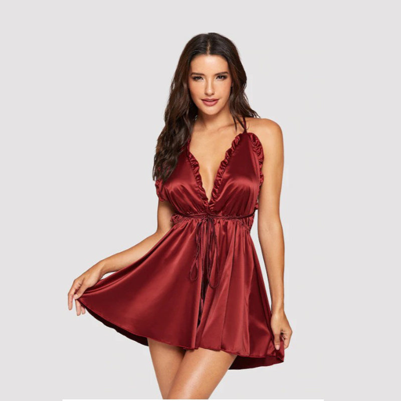 Sexy pajamas  imitation silk late night temptation backless nightgown